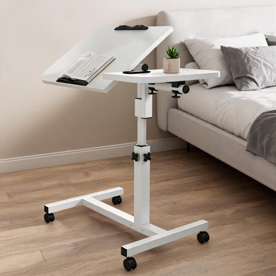 Height Adjustable Overbed Table with Wheels, Angle Adjustable Bed Desk, Mobile Bedside Laptop Table for Home, Bedroom and Care Use, 60 x 40 cm
