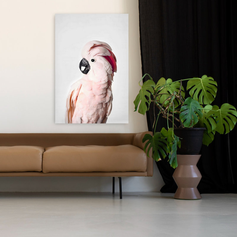 Art mural contemporain abstrait rose cacatoès, H 48 po x l 32 po