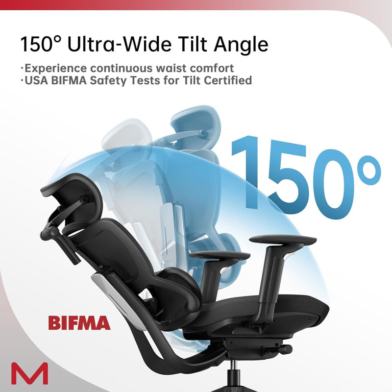 150° Recline Ergonomic Office Chair with Dynamic Back-Tracking System — 5-Level Adjustable Backrest & Adaptive Lumbar Support