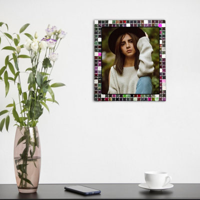 Cadre photo mosaïque rectangulaire 14 x 12 pouces, cadre mural et de table pour décoration intérieure, salon, chambre à coucher, cadeau de mariage et de pendaison de crémaillère - argent multicolore
