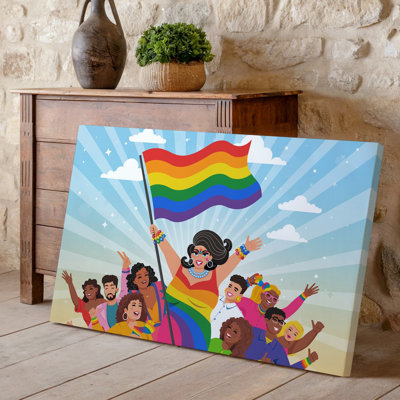 Canvas A Vibrant And Colorful Illustration Depicting A Diverse Group Of Wall Art Individuals Celebrating Pride With A Central Figure A Canvas Wall Art