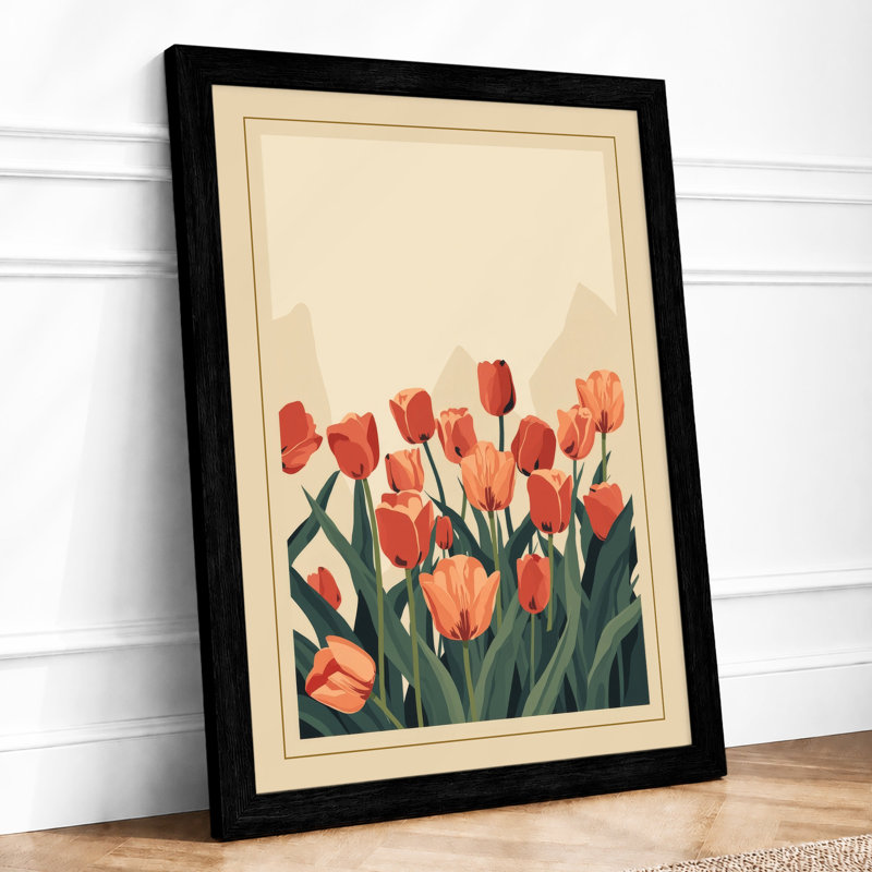 Tulip Field Botanical - Framed Print, A1 - 84.1 x 59.4 cm, Black