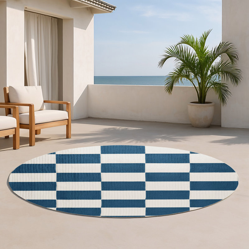Tapis d'intérieur et d'extérieur à carreaux gris, Rond 5 pi