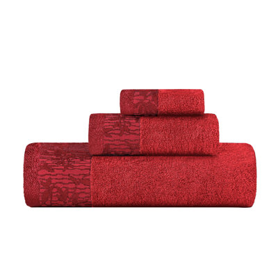 Ensemble de serviettes de bain en coton de poids moyen à bordure florale en jacquard pour la salle de bain Carinna
