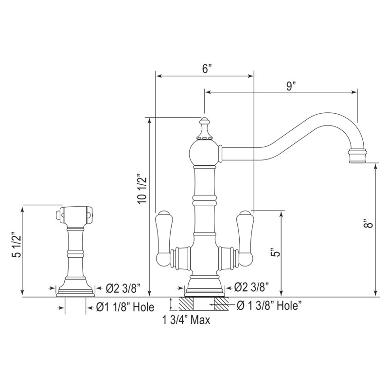 Edwardian™ Mono Two Handle Centerset Kitchen Faucet with Side Spray with 9" Reach Column Spout, English Bronze