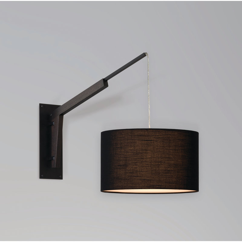 Talea Solid Wood Swing Arm Sconce, Textured Black Powdercoat/Dark Stained Walnut, Black Armaretto