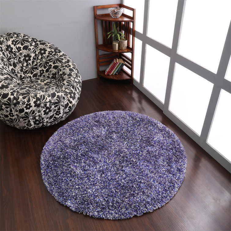 Kenshawn Hand Tufted Shag Polyester Eco-Friendly Area Rugs - Blue White Color, Plain Solid Design, High Pile Thick Handmade Anti Skid Area Rugs for Living Room, Bed Room