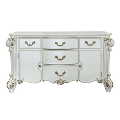 Commode 5 tiroirs et 2 portes Vendome, finition perle antique
