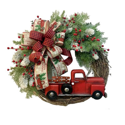 Christmas Wreath With Red Truck