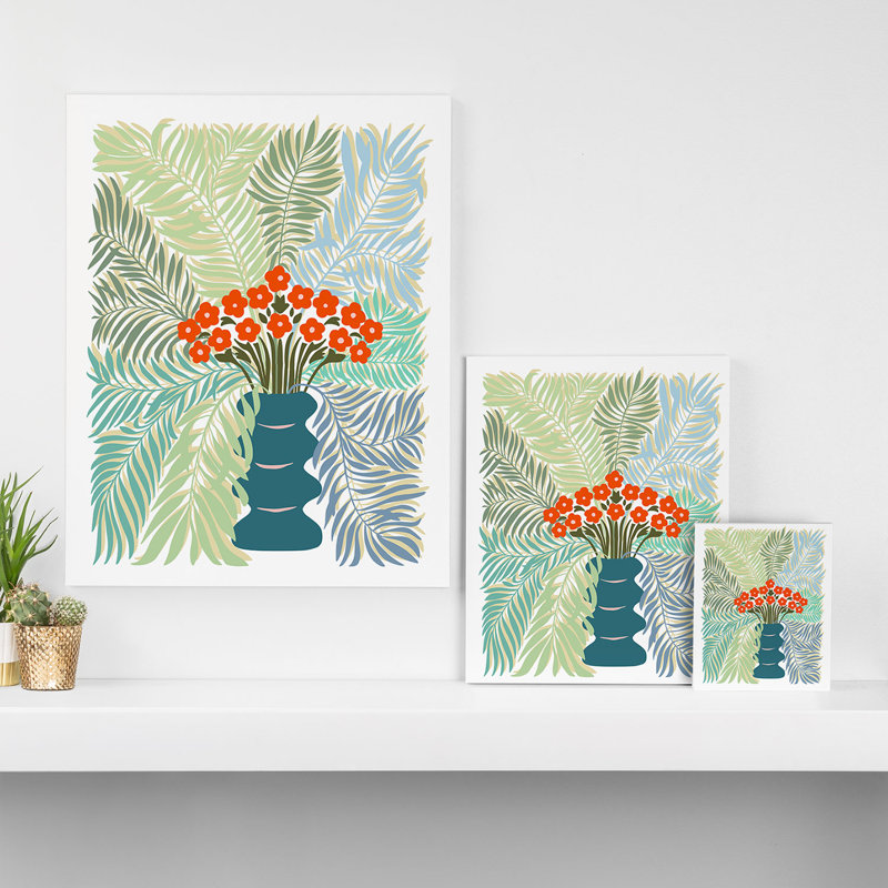 DESIGN dannick Palm tree leaf Bouquet Framed Art Print, 10" H x 8" W x 1.25" D, Wrapped Canvas