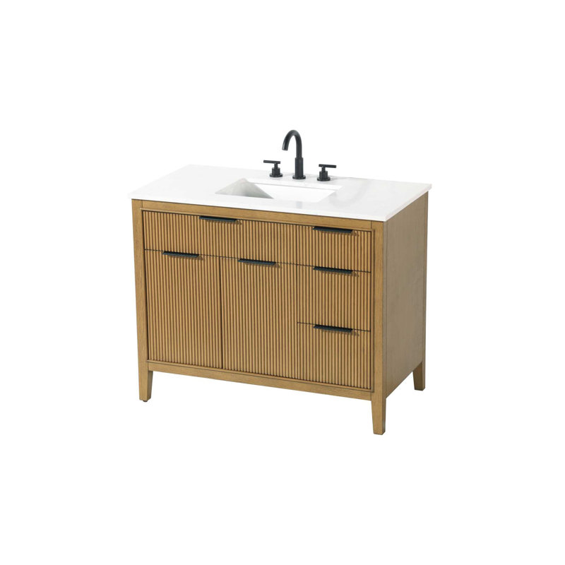 Meuble-lavabo simple 42 po en teck miel, Miel et teck, 42"