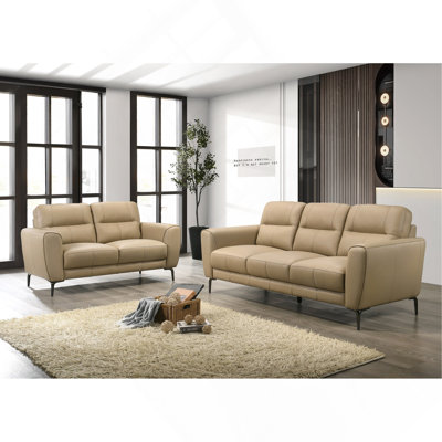 Taupe Color Top Grain Leather 2pc Sofa Set Sofa and Loveseat Contemporary Living Room Furniture Full Leather Couch