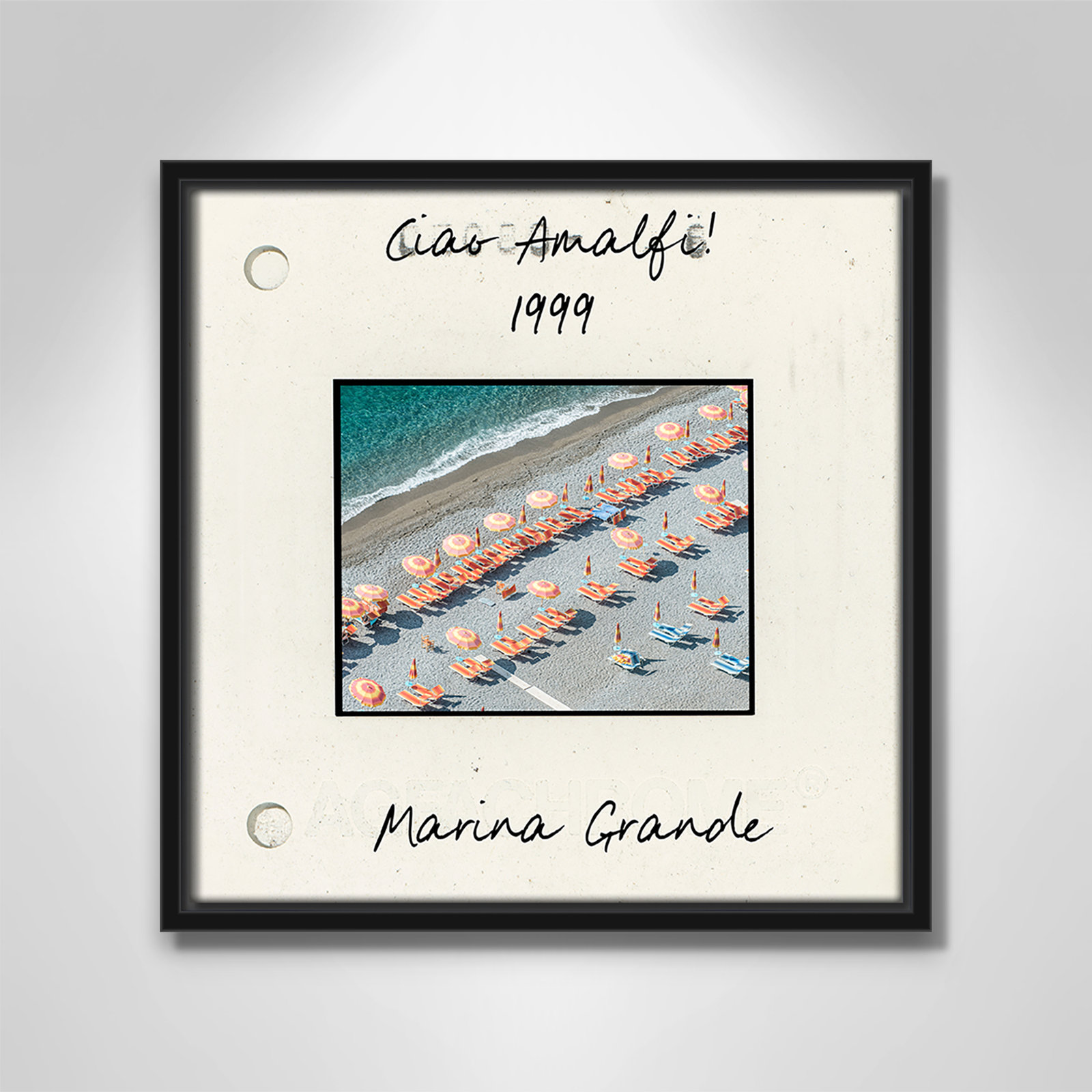 Travel Slide Collection "Amalfi, Italy - Marina Grande" Print, Black Floater Framed Canvas, 13.5" H x 13.5" W x 2" D