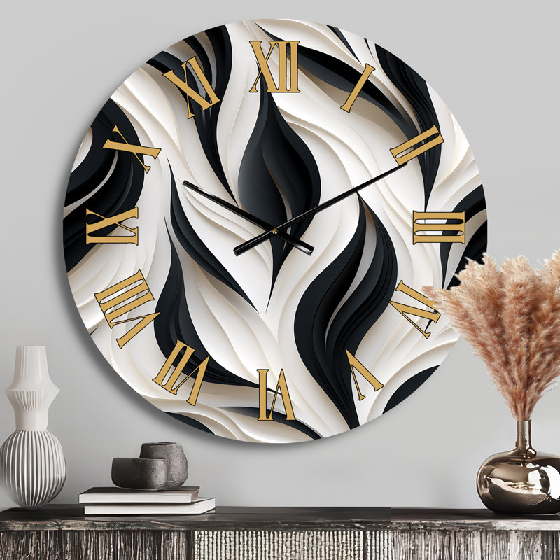 Horloge murale blanche et noire à élégance minimaliste moderne, Médium