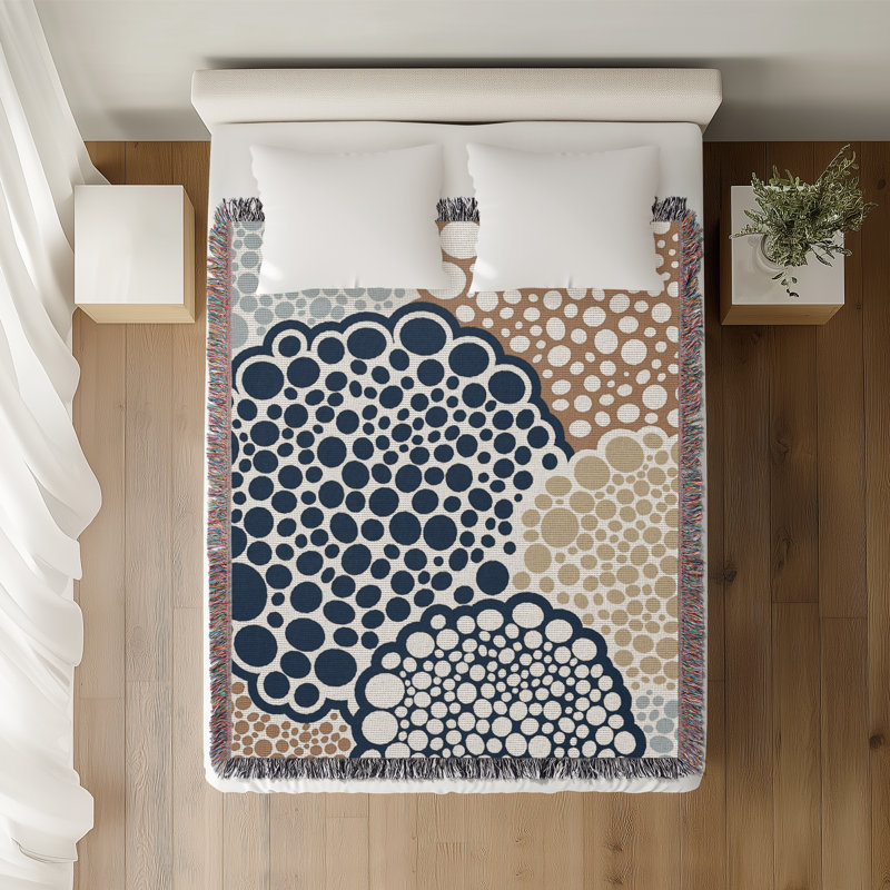 Jeté floral en coton, 50 x 70, Bleu gris Beige Brun