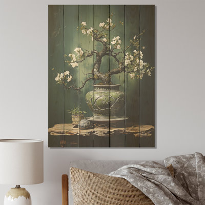 Ancient Bonsai Miniature III - Tree Bonsai On Wood Print