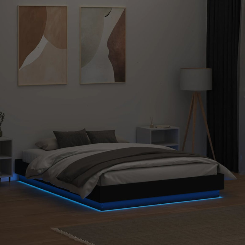 17 Stories Bed Frame With LED Lights , Kingsize (5'), Black