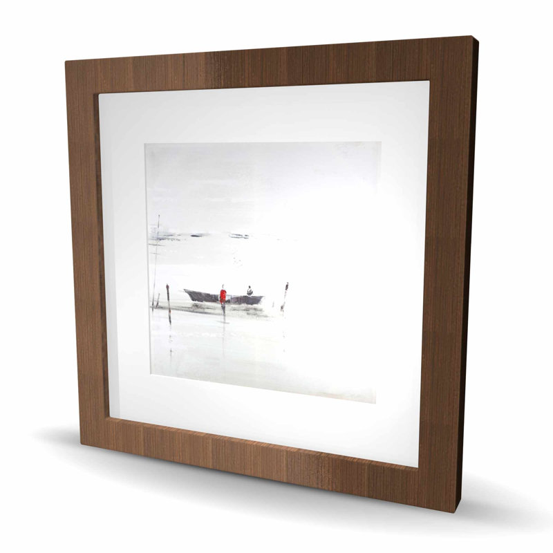 Bateau minimaliste sur le lac | Bord de mer, reproduction encadrée, H 16 po x l 16 po