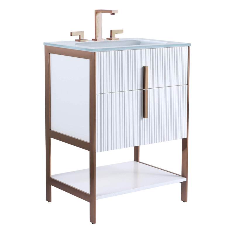 Mirutil Single Bathroom Vanity with Top, Rose Gold, White Matte