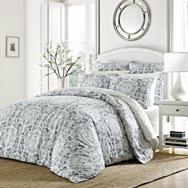 Caldecott Blue Cotton Sateen Full/Queen Duvet Cover Set