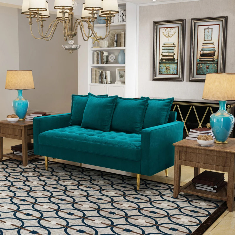 Madalinn 58'' Velvet Loveseat, Teal Blue Velvet