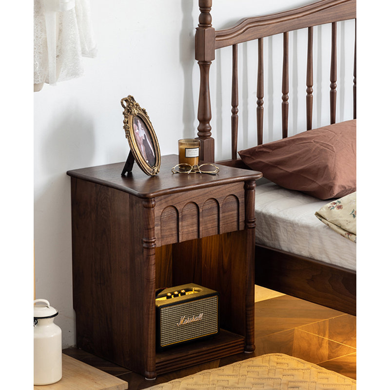 Medieval solid wood bedside table with open shelves
