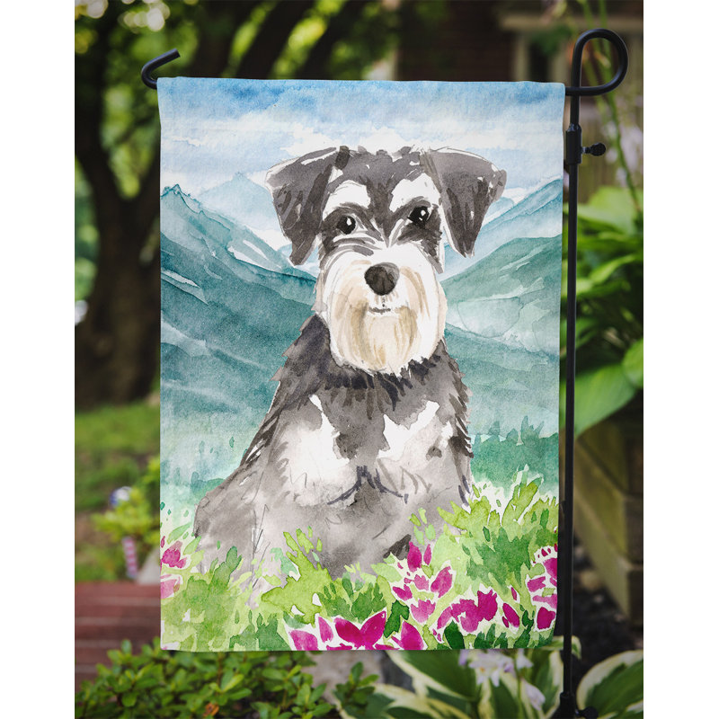 Yorkshire terrier yorkie à 2 côtés en polyester 15 x 11,5 po mountain fleurs drapeau de jardin, Schnauzer (vert/blanc cassé)