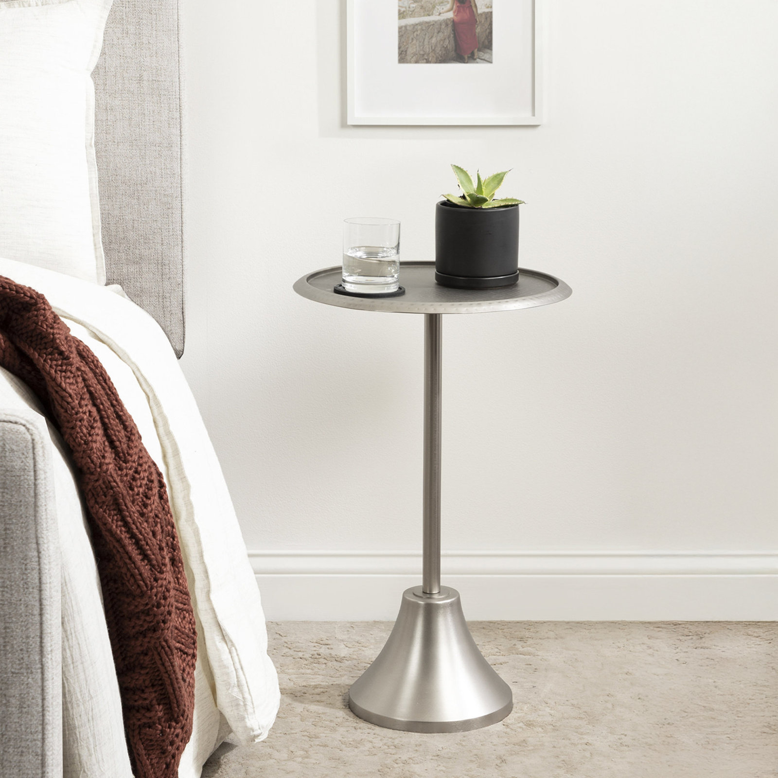 Deanna End Table, 24" H x 15" W x 15" D, Silver Base/ Silver Top