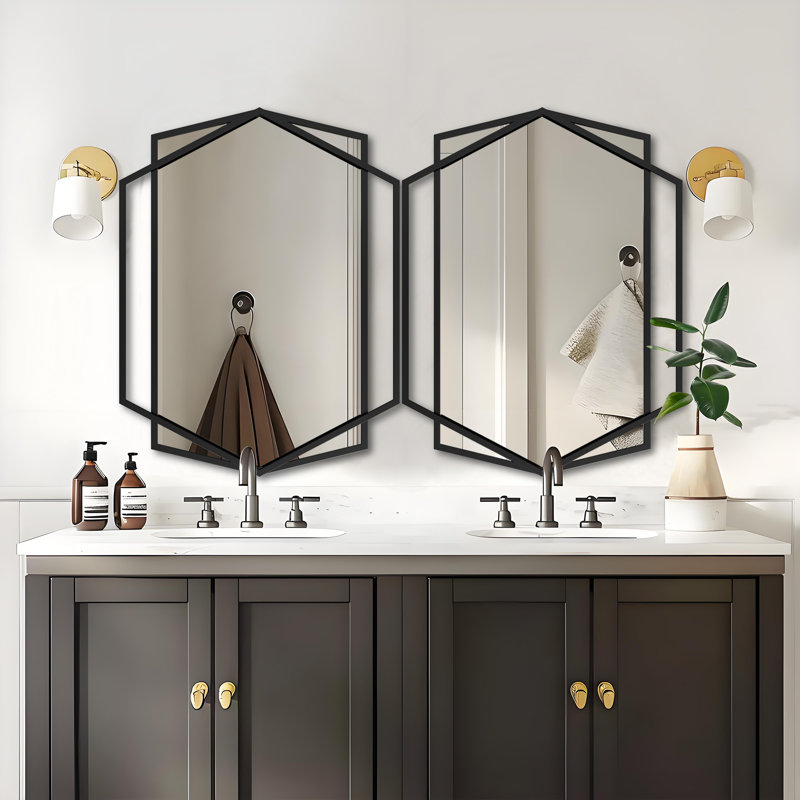 Wall Decorative Mirror, Modern Wall Mirror For Bathroom, Wall Vanity Mirror With Irregular And Rectangular Metal Black Frame