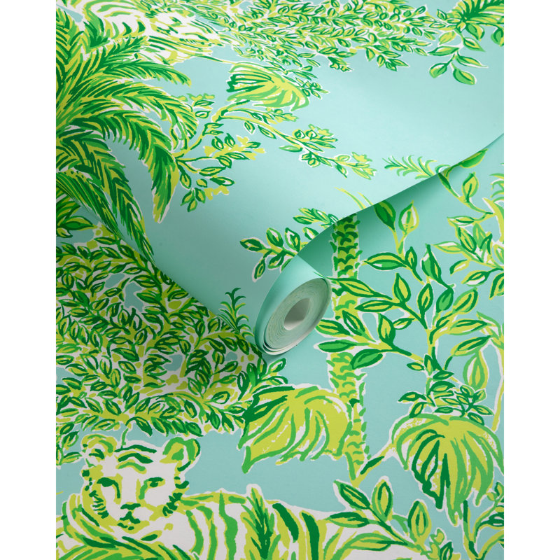 Lilly Pulitzer Tiger Queen Wallpaper, Aqua