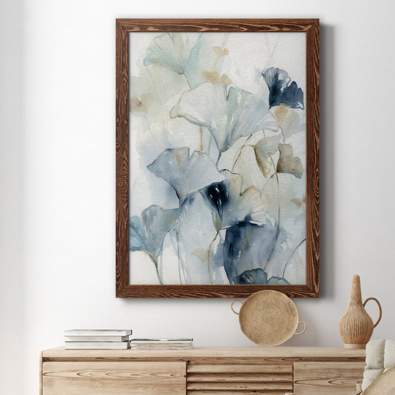Indigo Ginkgo I - peinture sur toile encadrée, H 20 po x l 17 po x P 1,5 po, Érable