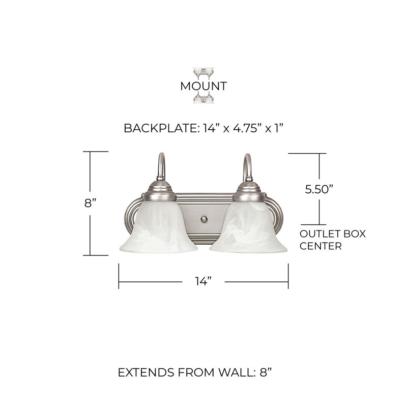 Dimmable Vanity Light, Matte Nickel, Incandescent, 2