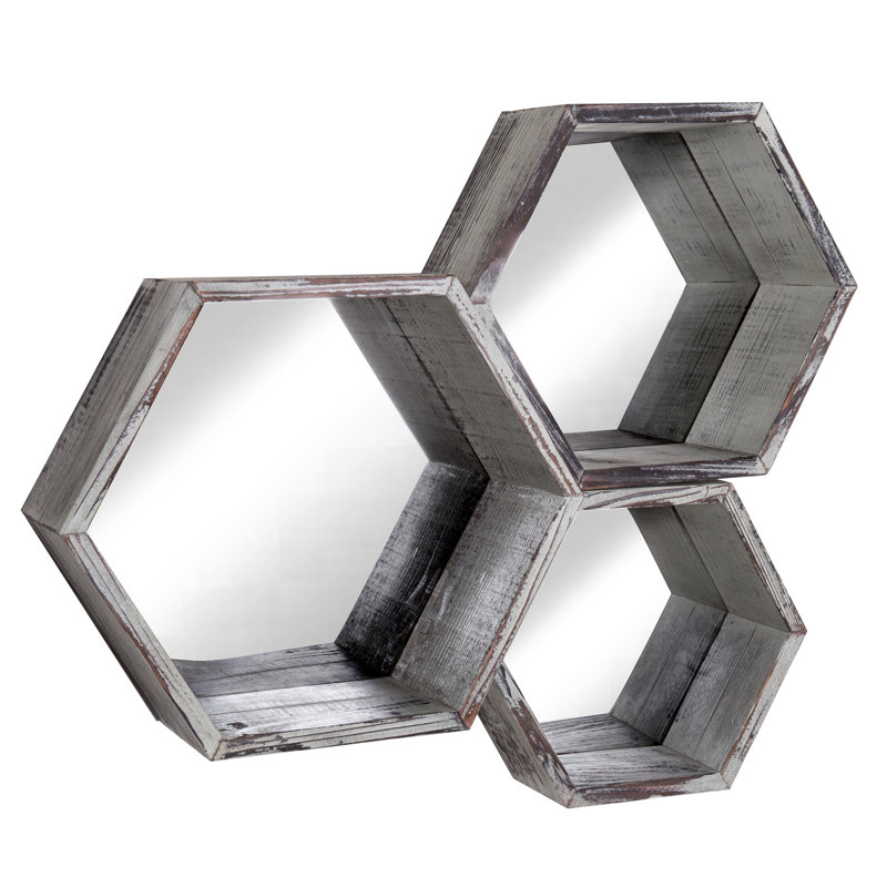 Abeal 3 Piece Hexagon Fir Solid Wood Floating Shelf