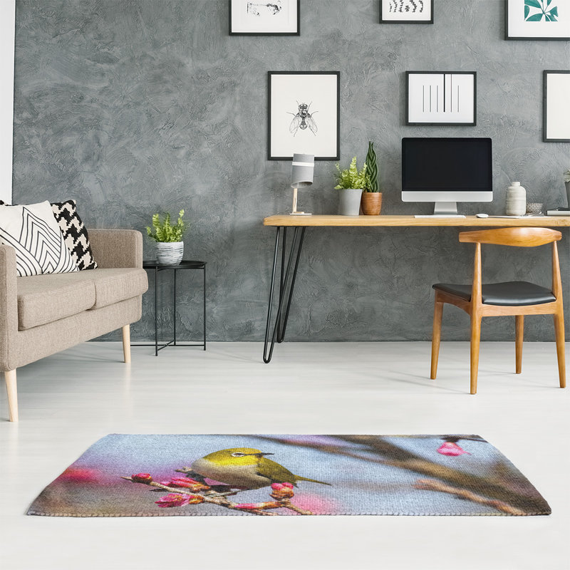 Tapis de la zone dorée à oiseau sur une branche, Rectangle 2 pi x 3 pi