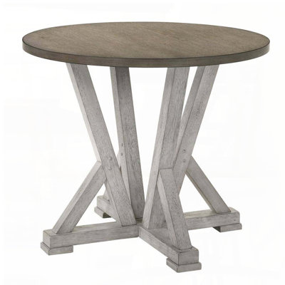 Rustic Counter Height Round Table – Two-Tone Antique White & Ash Brown