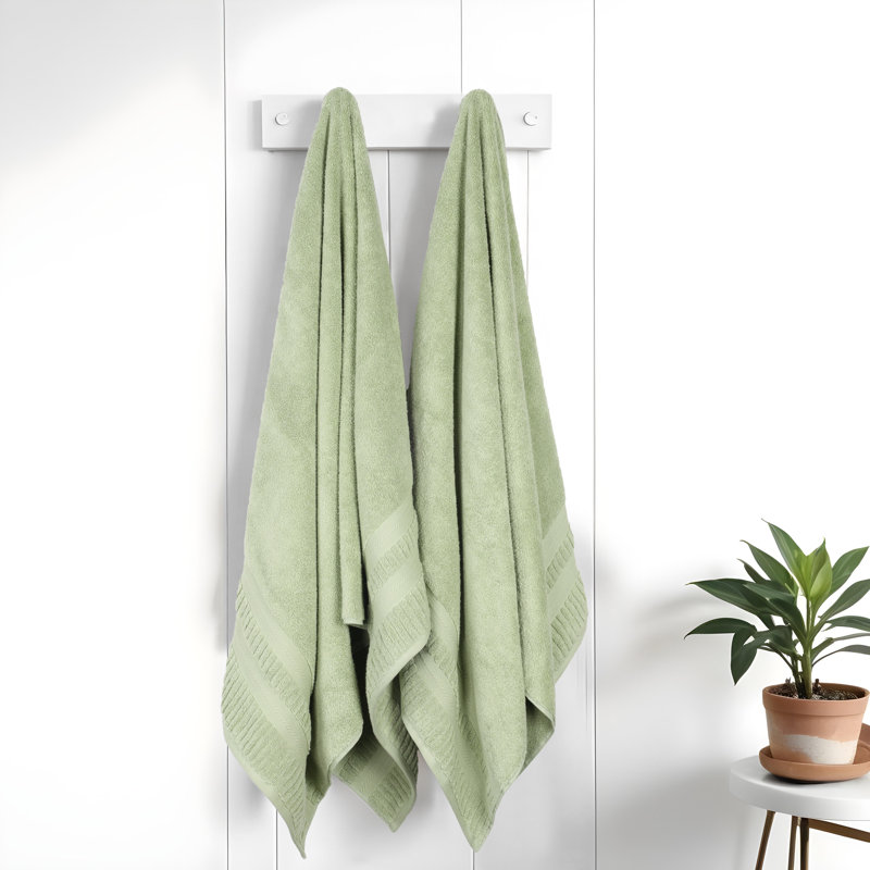 Venice Zero Twist Cotton Medium Weight Soft Absorbent Towel Set, Green, Bath Sheets - 2 Pack