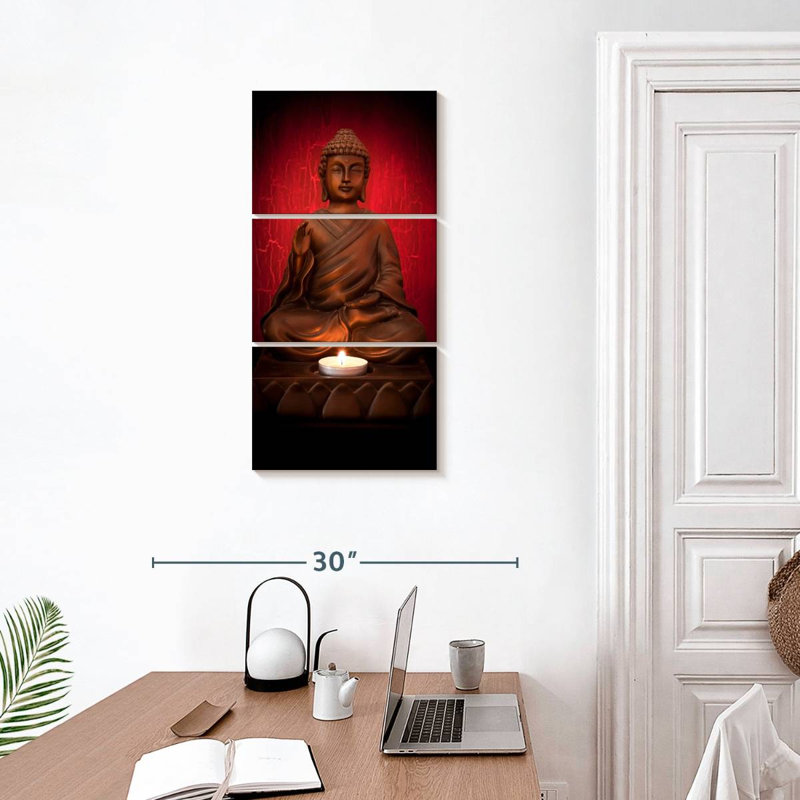 Bougie et Bouddha, H 32 po x l 15 po