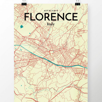 « florence city map », reproduction d’impression sur affiche en jaune