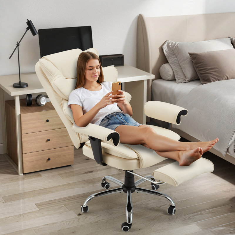 Executive Office Chair with 6-point Massage, Footrest, Beige