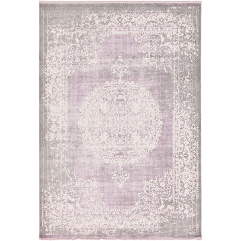 Malynn Oriental Area Rug, Rectangle 5'1" x 8', Purple/Beige