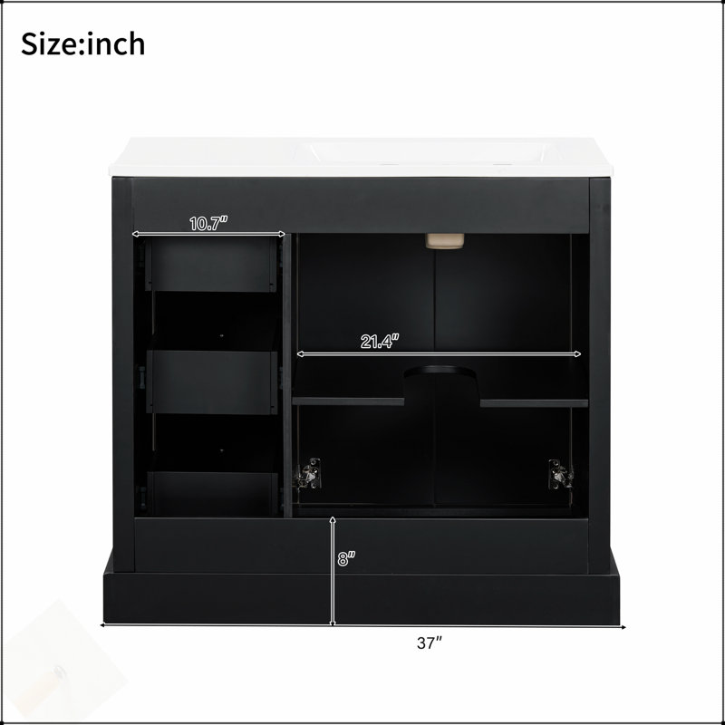 Meuble-lavabo transitionnel de 36 po avec lavabo en céramique, portes à fermeture douce, tablette réglable et tiroirs multiples