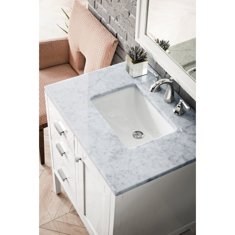 Addison 30'' W Single Vanity, Carrara White, Glossy White, 8" Widespread
