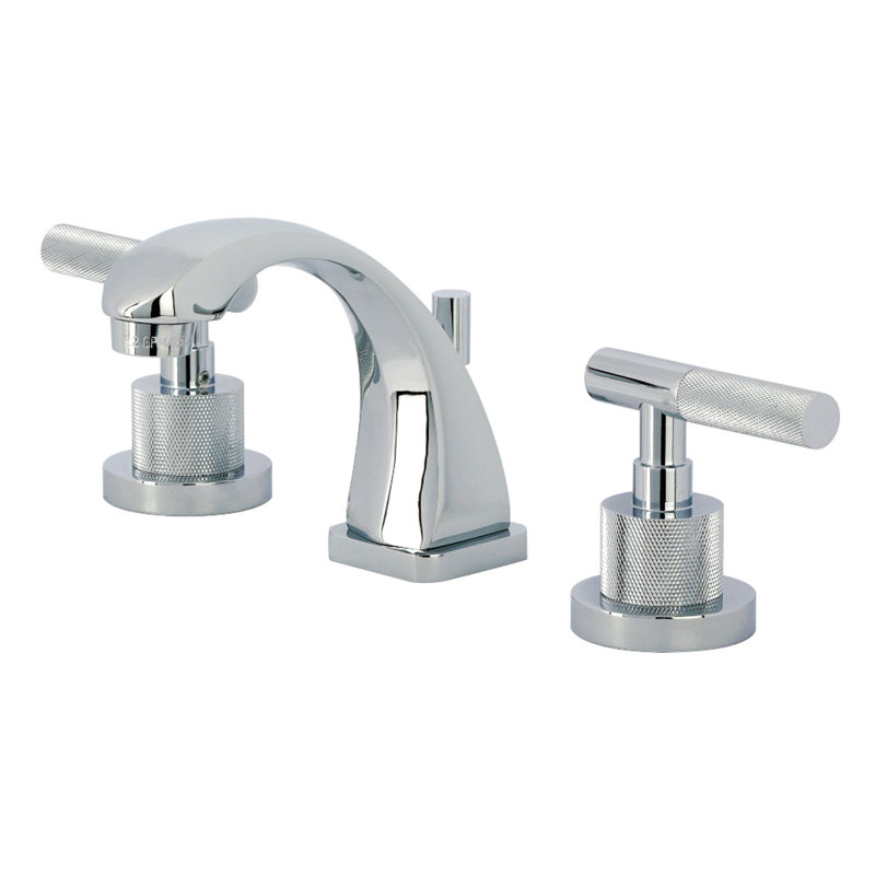 Robinet de salle de bain espacé à deux poignées à fixation sur le comptoir avec poignée moletée et bonde escamotable en laiton Kingston