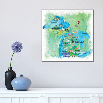 USA, Michigan Illustrated Travel Poster 1 Piece Wrapped Canvas Wall Art