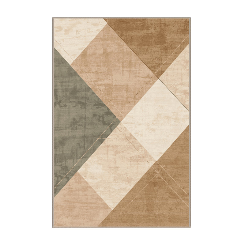 Machine Washable Patterns And Textures Preppy Argyle Rug in Beige – Beige Binding, 7 x 9
