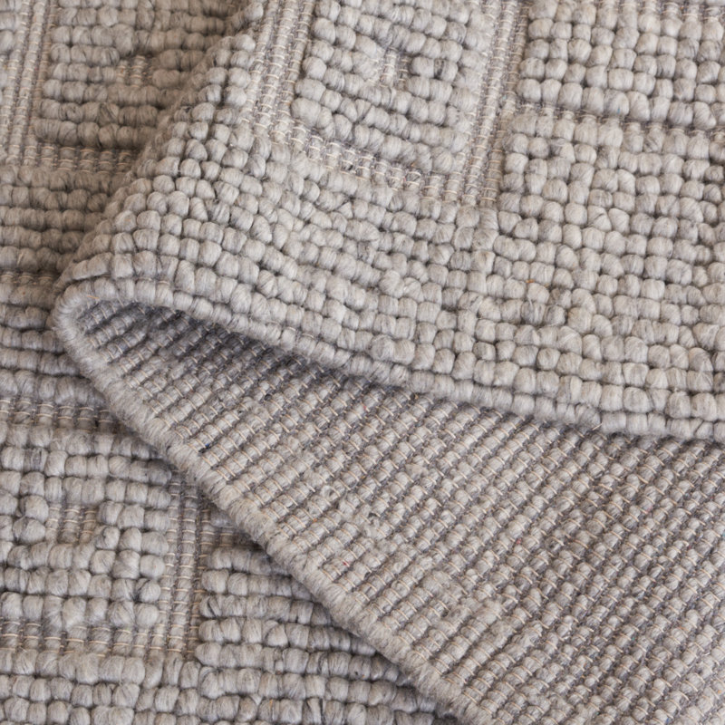 Tugrul Hand Woven Wool/Pet Wool/Cotton Geometric Rug in Gray, Rectangle 5' x 8'