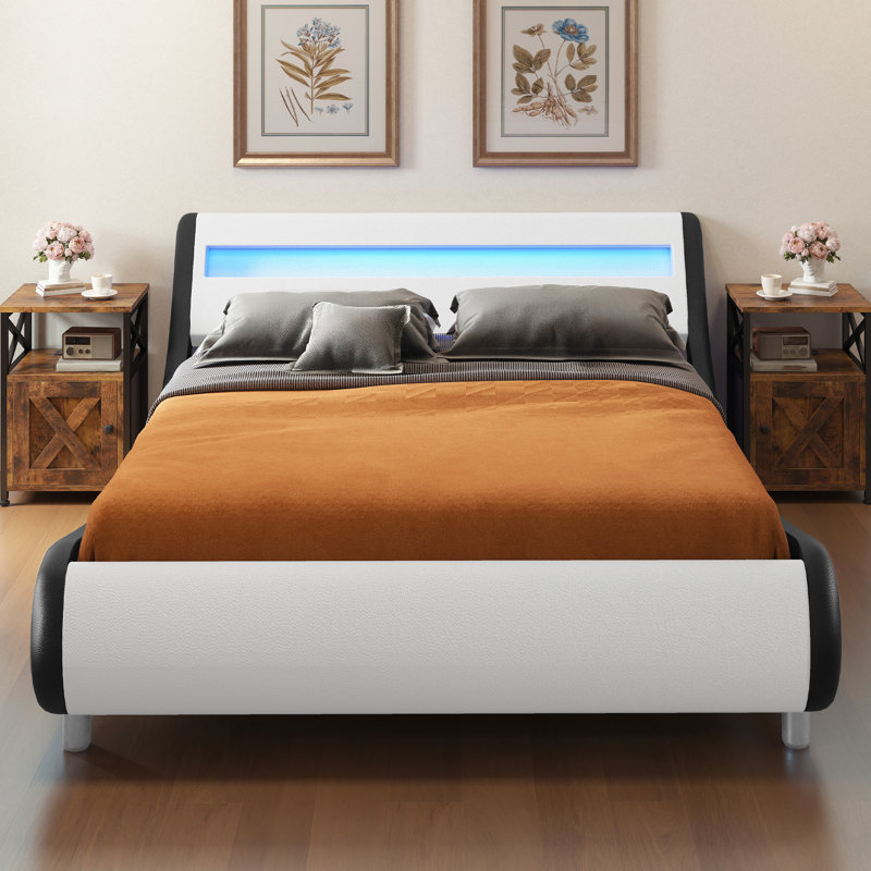 Upholstered Storage Bed, Black/White