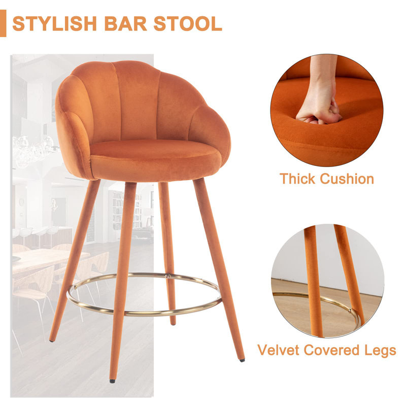Bannan Upholstered Counter Stool with Metal Frame, Orange