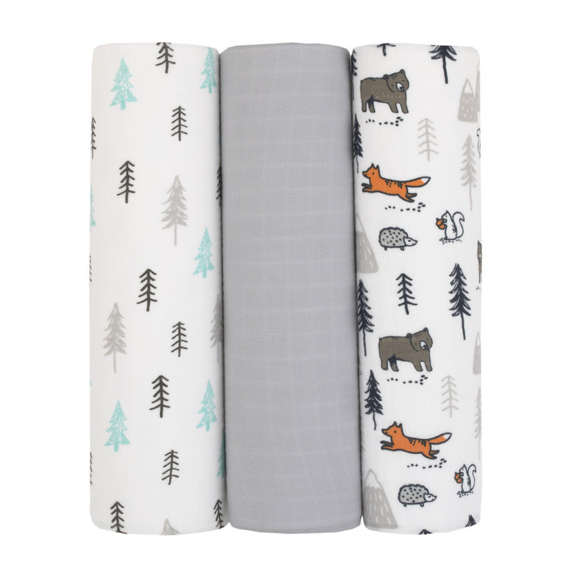Ensemble de 3 couvertures Carter's Woodland Friends Tree Bear Squirrel 100% coton