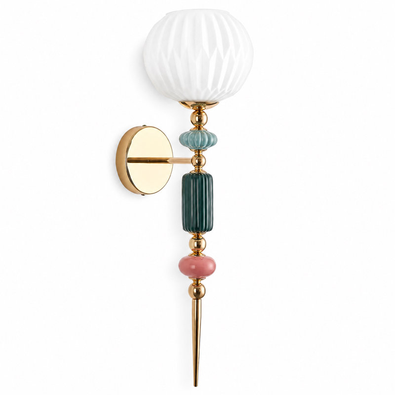 Multicolor Ceramic Wall Sconce with White Glass Shade